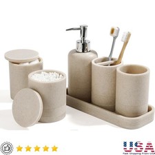 6 Piece Bathroom Accessory Set Soap Dispenser Toothbrush Holder Vanity Tray Jars