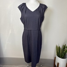 Tahari Women’s 12 ~ Gray Subtle Pinstripe Lined Sheath Cap Sleeve Dress