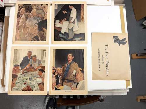 Original 1943 Norman Rockwell Four Freedoms set four posters plus envelope