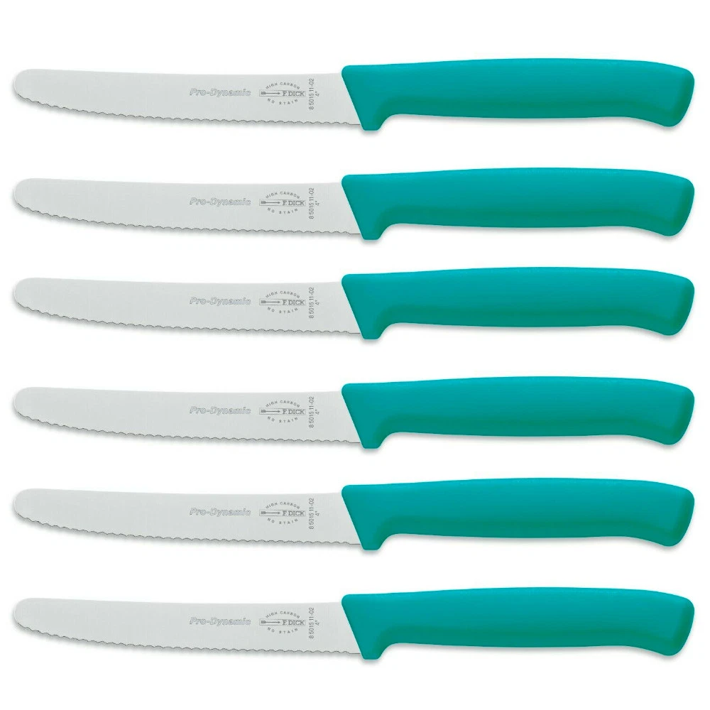 F DICK FDICK MICRO SERRATED UTILITY STEAK KNIVES KNIFE TOMATO TURQUOISE X 6