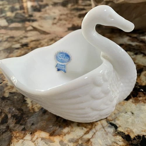 Vintage Imperial Milk Glass Swan Shaped Candy Dish or Trinket Box