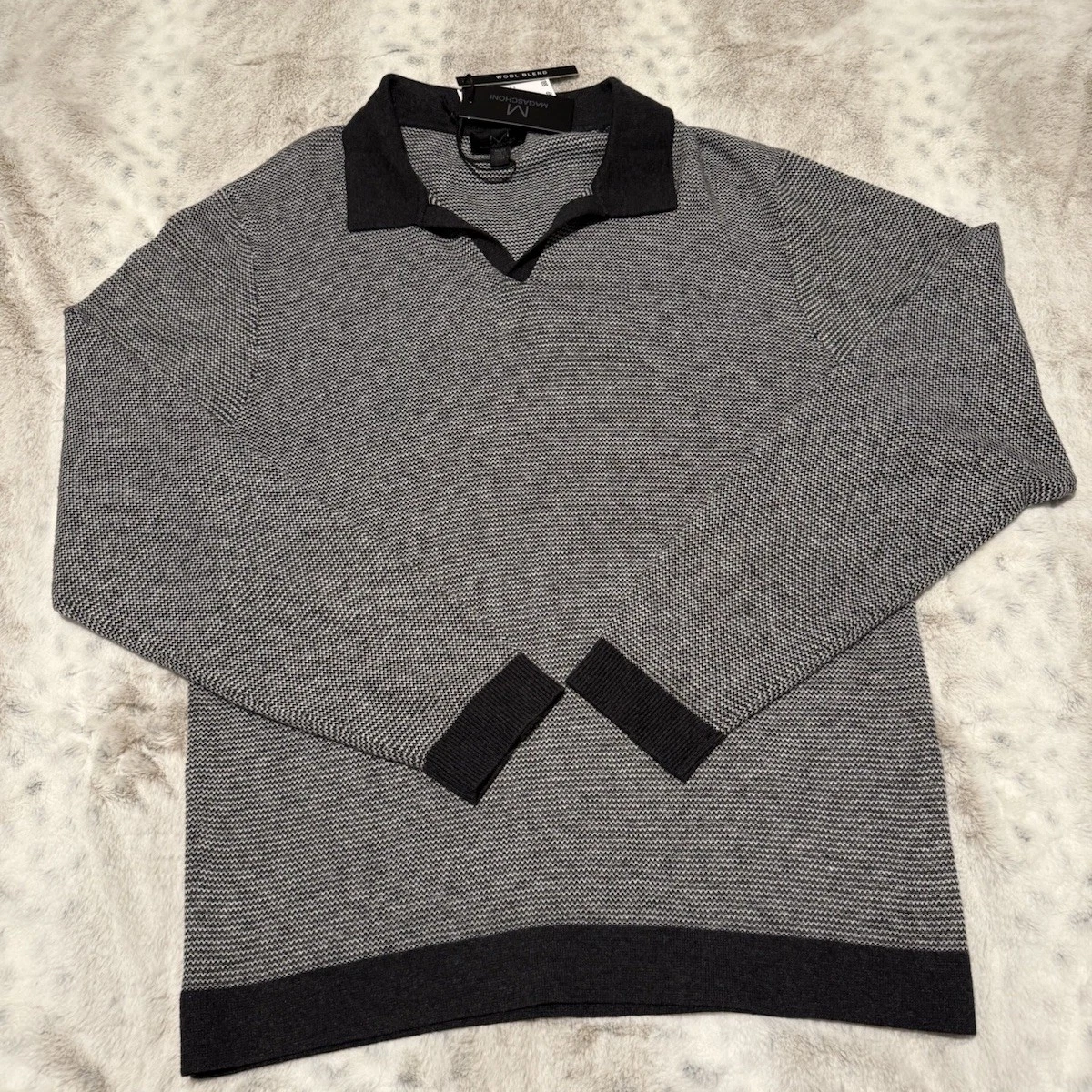 Magaschoni Wool Blend Men’s M Charcoal /Ivory Johnny Collar Polo Sweater New
Opens in a new window o