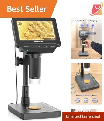 Digital Coin Microscope with Scale 4.3 In HD Screen with Lights for Collectors