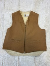 Carhartt Sherpa Lined Duck Vest Mens 2XL Tall Tan Brown Zip Front 6SVT Stains