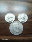 1 Ben Franklin Half Dollar and 2 Washington Silver Quarters – 90% Silver