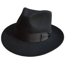 Classic Black Men's Wool Felt Godfather Gangster Mobster Gentleman Fedora Hat...