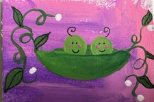 Acrylic Painting Original ACEO Two Peas In A Pod Smiling Mixed Media ATC
