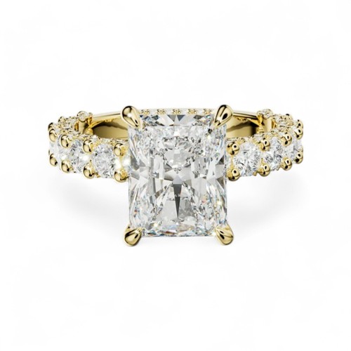 Solid 14K Yellow Gold 4.50 Ct IGI Lab Created Radiant Cut Diamond Wedding Ring - Picture 3 of 12