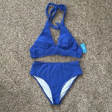 Cupshe Royal Blue Halter Top Bikini Swimsuit Women's Size Extra Large Swim Set