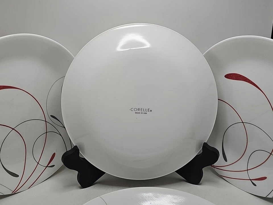 Corelle Impressions Splendor Appetizer Plates Red & Gray Set of 4 Chip Resistant - Image 3 of 4