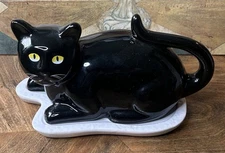 Black Cat Covered Cheese Dome Cloche Butter Dish Tail Handle Cats Kitty Lover