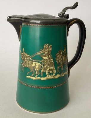 ANTIKER PRATTWARE RÖMISCHER WAGEN ZINN DECKELKRUG!