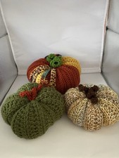Beautiful Set Of 3 Crochet Pumpkins In Fall Colors, Various Sizes.