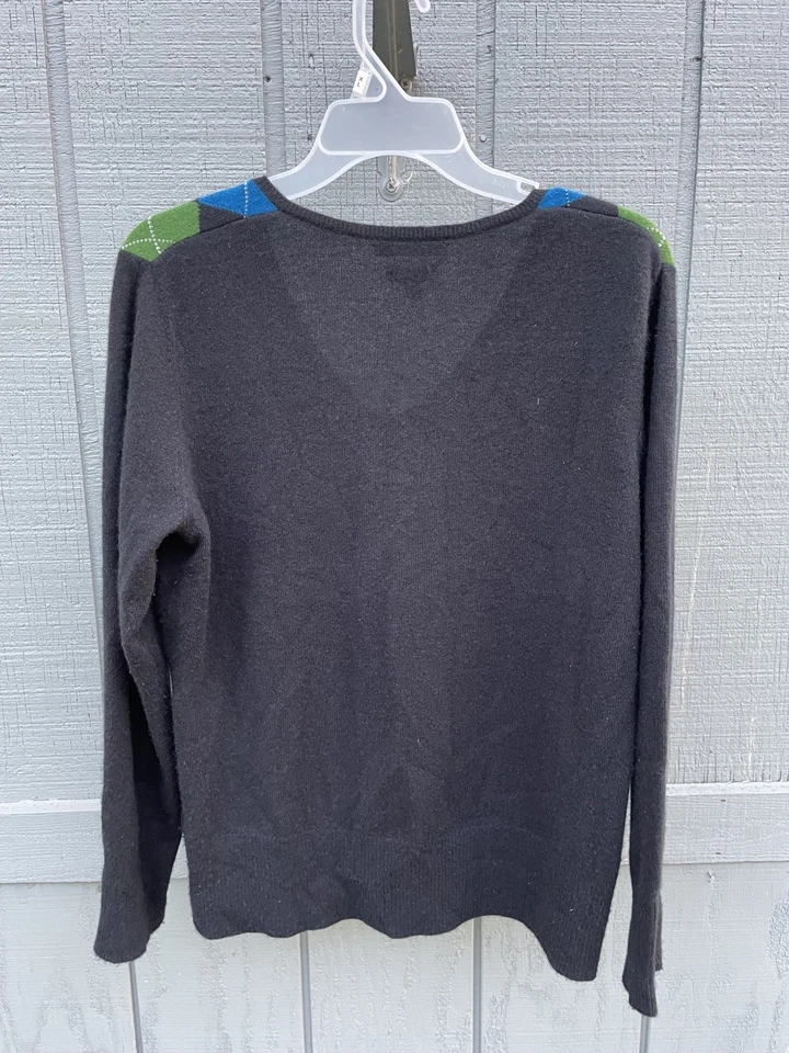 Apt 9 Womens argyle cashmere v-neck sweater XL black blue green Office Soft - Image 3 of 4