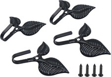 4pcs Iron Leaf Wall Hooks - Black Rustic Single Hook for Hanging Coat, Key, Bag,