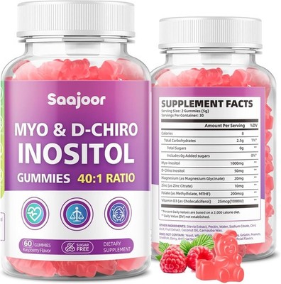 Myo-Inositol & D-Chiro-Inositol Gummies with Vitamin D3, Magnesium Glycinate...
