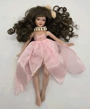 Porcelain Bisque Doll Fairy 11" by Paul 1989 Wig Pink Outfit Pearl Necklace VTG