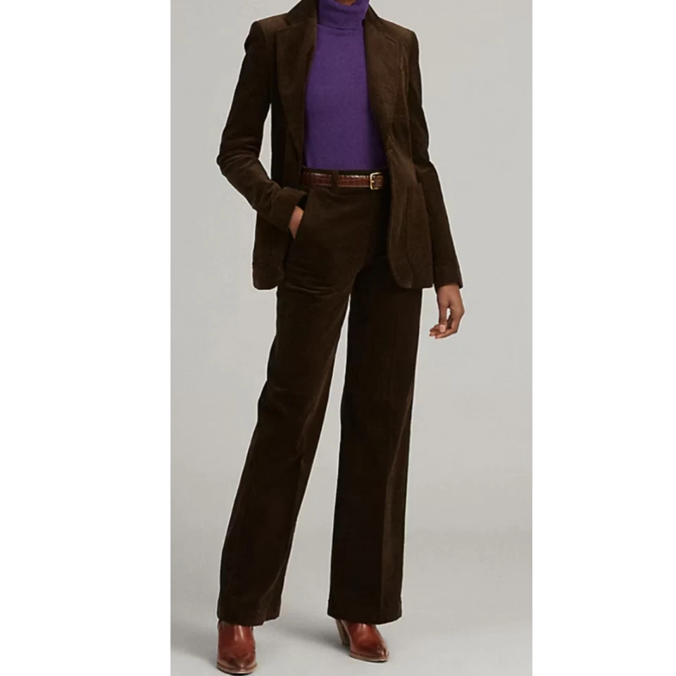 Pantalones de pana marrón Lauren Ralph Lauren para mujer talla 14 P pierna recta preppy Foto 2 de 4