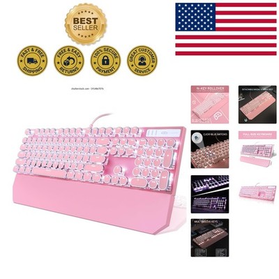 Retro-Inspired Pink Mechanical Keyboard with Round Keycaps & White LED Backlight