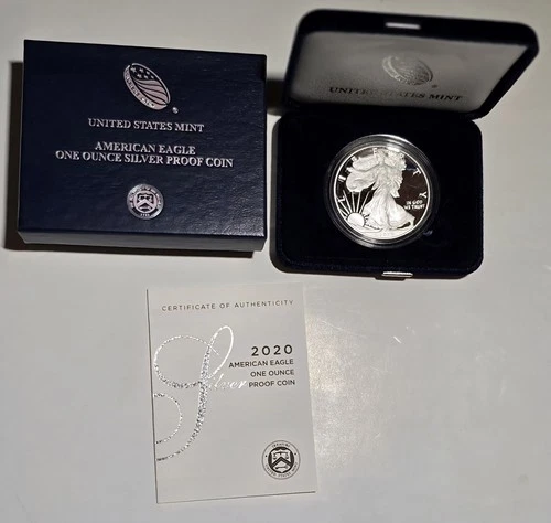2020 W American Silver Eagle Proof 1 Ounce Silver Coin Box COA