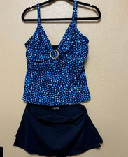 Coco Reef Tankini Swimwear 4 pc Set -Black/Blue Polka Dot, Women's Large Petite 