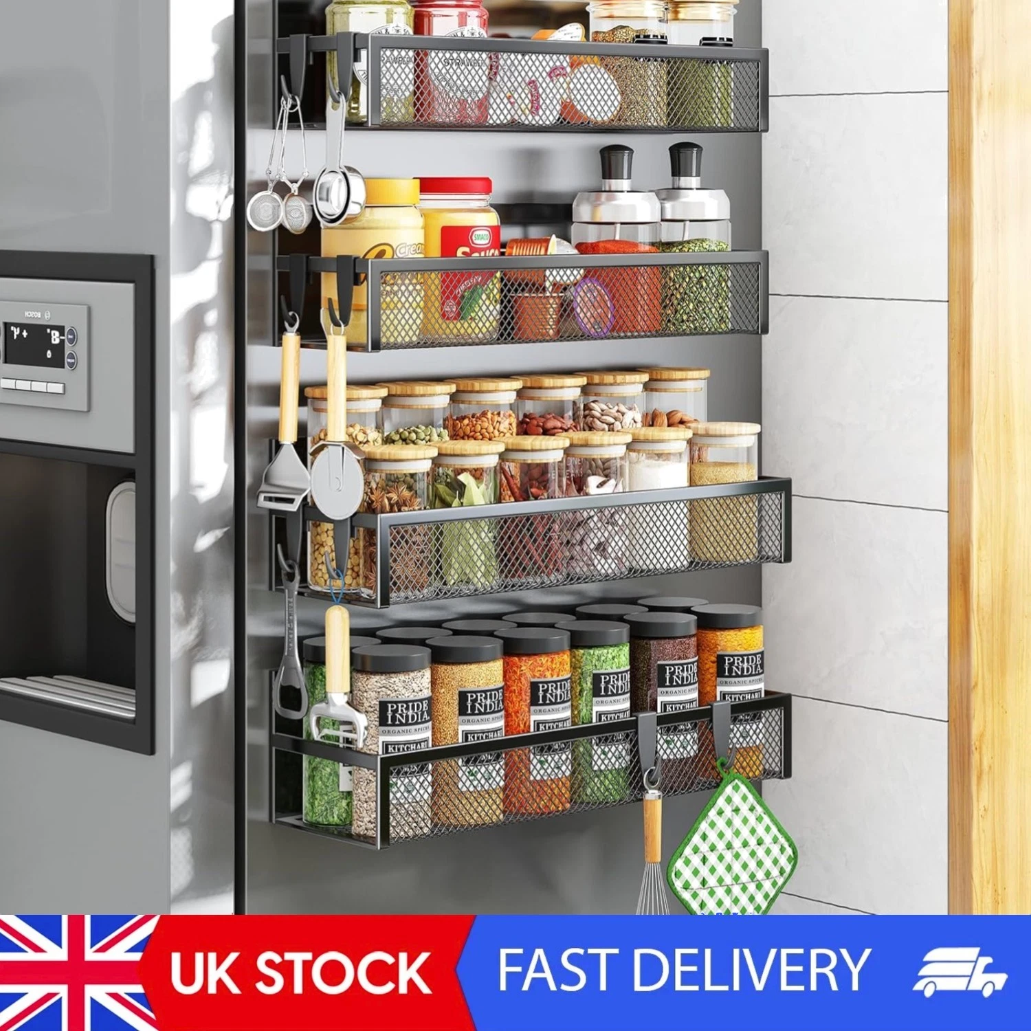 Strong Magnetic Spice Rack for Refrigerator - Holds Up to 11 lbs in a 4 Pack