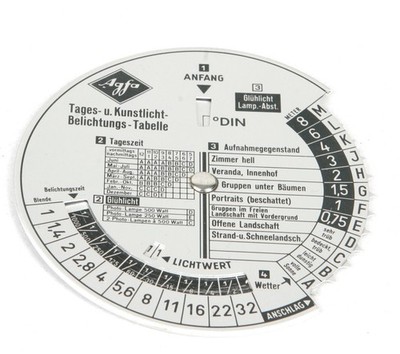 AGFA DIN Belichtungsrechner, Belichtungstabelle vintage ca. 1950, Exposure calcu