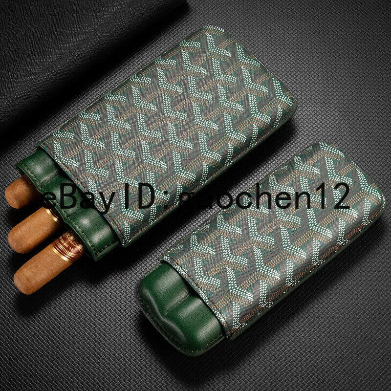 Pocket Cow Leather Case Holder 2 Tube Portable Travel Green Cigar Humidor Box - Image 3 of 4