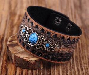 VirtualStoreUSA.com Vintage Jewelry Leather Cuff Bracelet 