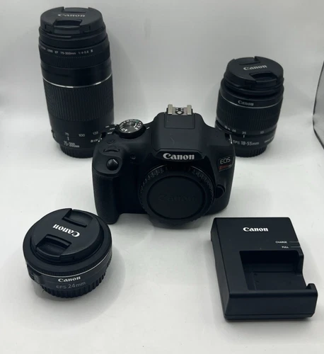 CANON EOS REBEL T7 24.1 mp BLACK DSLR CAMERA KIT 18-55mm / 75-300mm / 24mm LENS