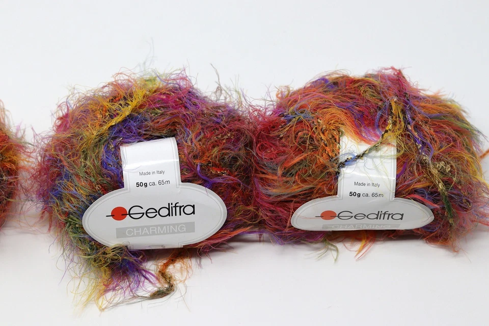 Gedifra Charming Eyelash Boucle Colorful furry fuzzy novelty yarn 3 ball Rainbow - Image 2 of 4