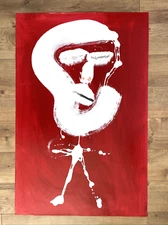 Vintage 80s Outsider Art Male Figural Painting Stuart Buehler 26x40" Red/White