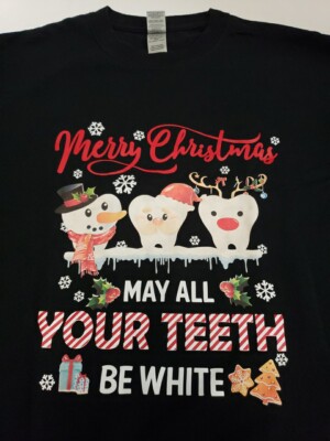 Merry Christmas Funny Dental Office T Shirt May All Your Teeth Be White 2 Sided