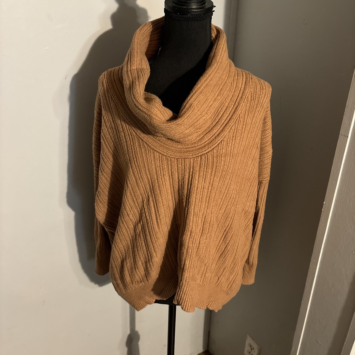 Zara Toffee Camel Tan Beige Brown Medium Cowl Neck Ribbed Jumper