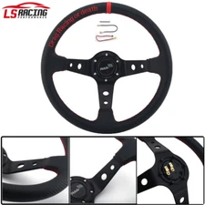 14” Universal Steering Wheel 6 Bolts Grip Microfiber Aluminum With Horn Button