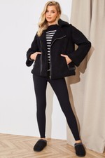 Womens Coat Black 2 In 1 Aviator Coat Gilet Removeable Sleeves│in The Style