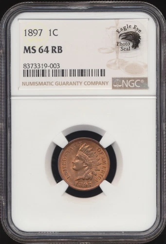 1897 Indian Head Cent NGC MS 64 RB PLUS Eagle Eye Photo Seal Card Included