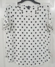 Banana Republic Women's Navy  Ivory Polka Dot Short Sleeve Blouse Top Sz M