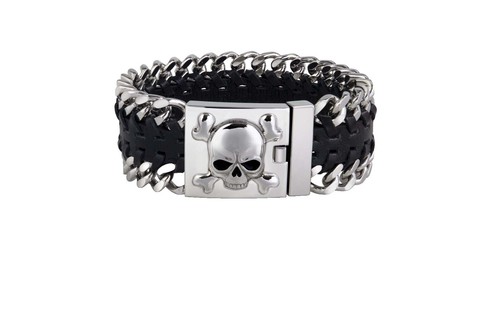 BWL Bill Wall Leather Skull Chain Bracelet, Authentic, Approx