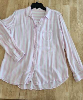Twelve O Two Long Sleeve Women's Blouse Shirt Size Large Pink White Stripe