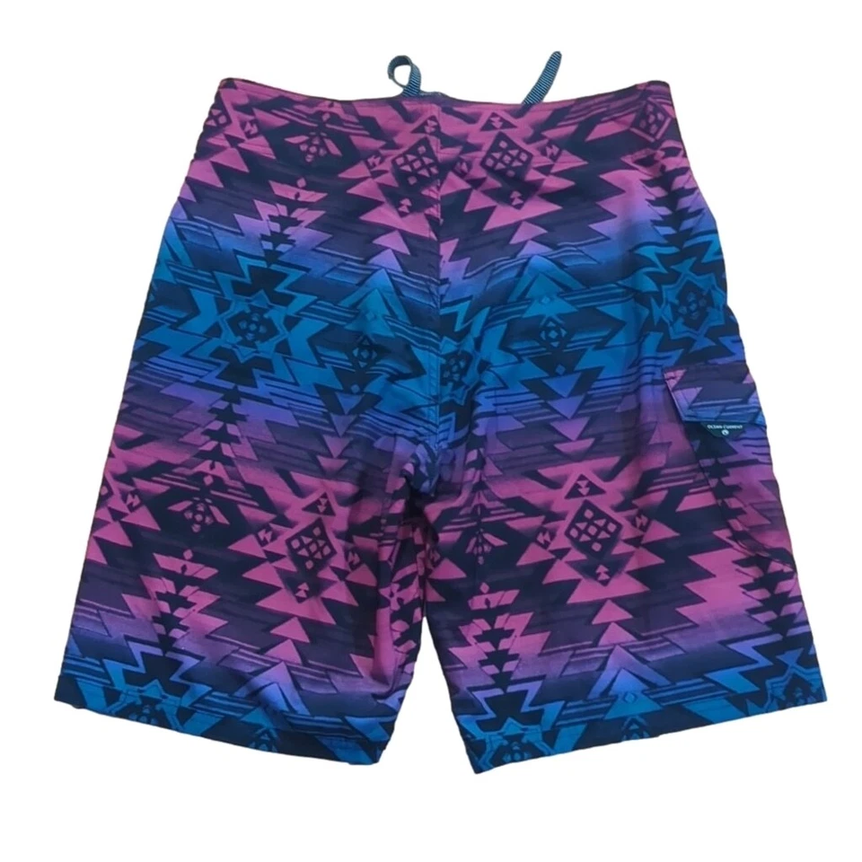 Bañador Ocean Current Board Shorts Talla 28 Azul Púrpura Negro Patrón Foto 2 de 4