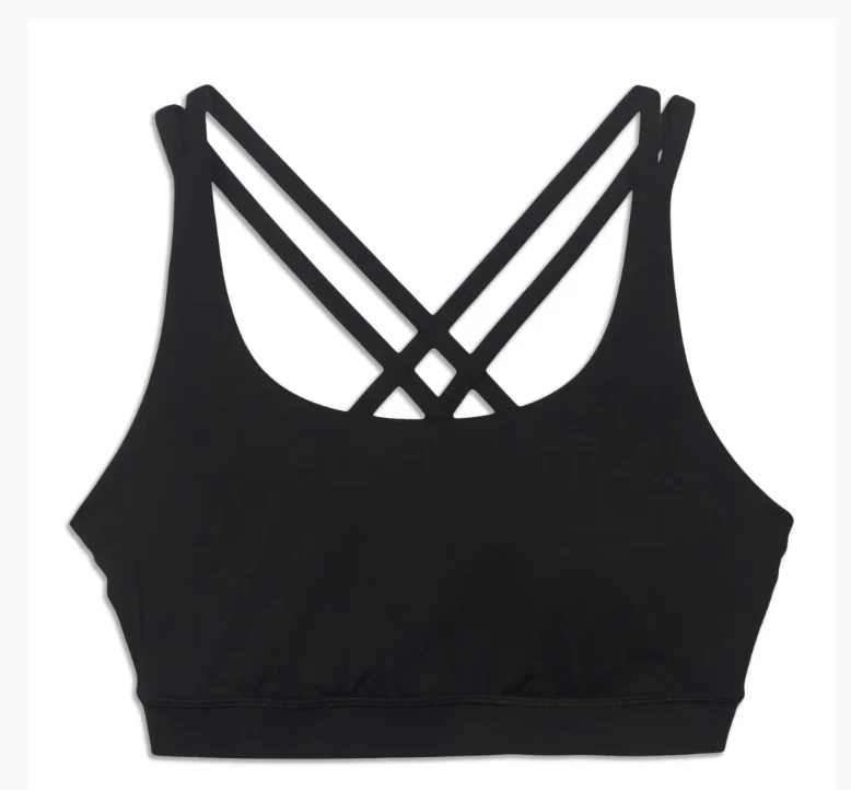 Lululemon Women's Black Energy Sports Bra Size 6 Strappy Workout