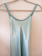 Vtg Halston Designer Soft Green Satin Long Nightgown Sz S/M Romantic
