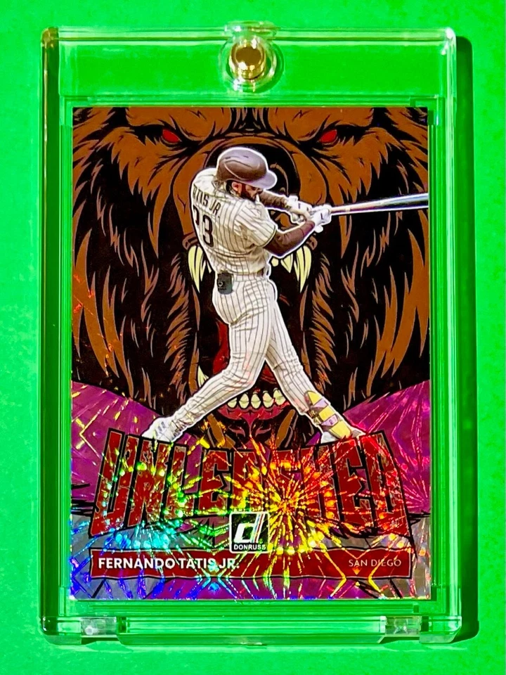 Fernando Tatis Jr RARE MINT PINK FIREWORKS REFRACTOR UNLEASHED DONRUSS INSERT - Image 3 of 4