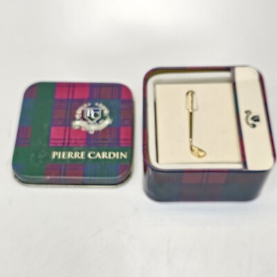 Vintage PIERRE CARDIN Tie Bar Clip Gold Tone Original Case Classy NEW