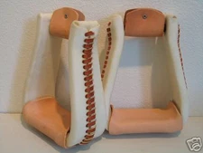 Western saddle stirrups 3" Deep Roper, rawhide/leather MADE IN USA, NEW
