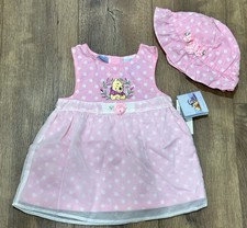 NEW Sears Vintage Winnie the Pooh Pink White Party Pink Dot Dress Hat 18 Months