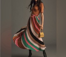 MAEVE Anthropologie Isobel Silky Pleated Maxi Long Skirt Size 0, XScolorful pink