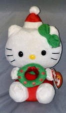 2011 Hello Kitty Christmas Plush TY Beanie Babies Wreath Santa Hat New w Tag