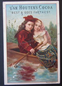 1889 Victorian Trade Card Van Houtens Cocoa Royal Cocoa Factory Children Holland